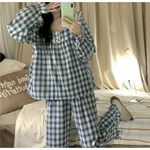 綿麻料格子居家服NO357